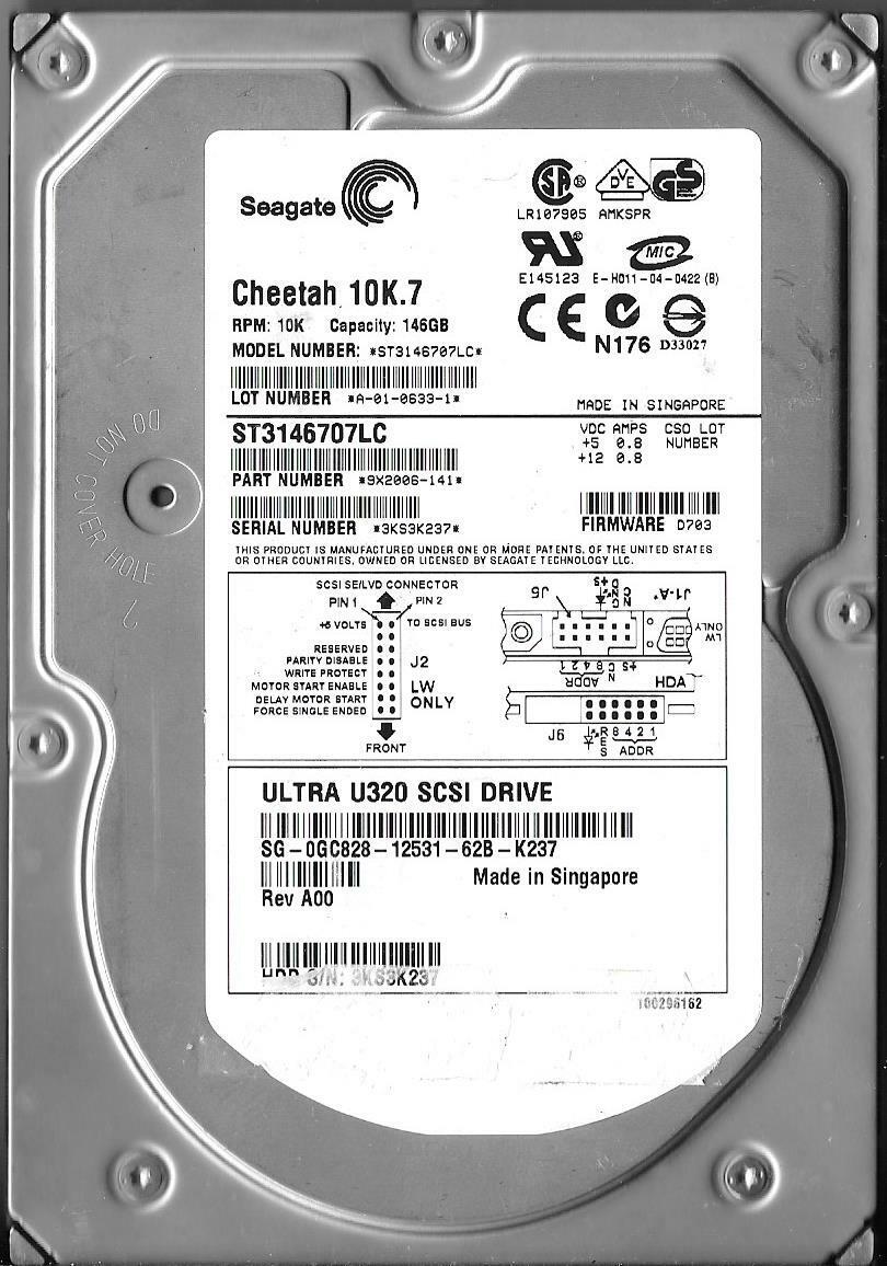 DELL / Seagate Cheetah 146GB 10K.7 Ultra320 SCSI HDD 80Pin 3.5" // 0GC828 / ST3146707LC (Used) // สินค้ารับประกัน โดย บริษัท อะไหล่เซิร์ฟเวอร์ จำกัด