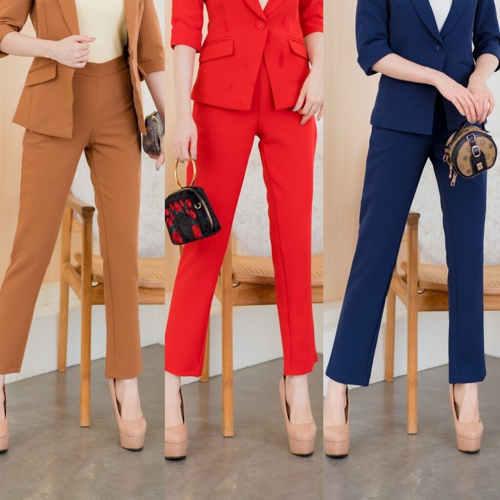 กางเกงขายาวผู้หญิง สีน้ำตาล/แดงสด/กรม Smart Pant รหัส2236-2