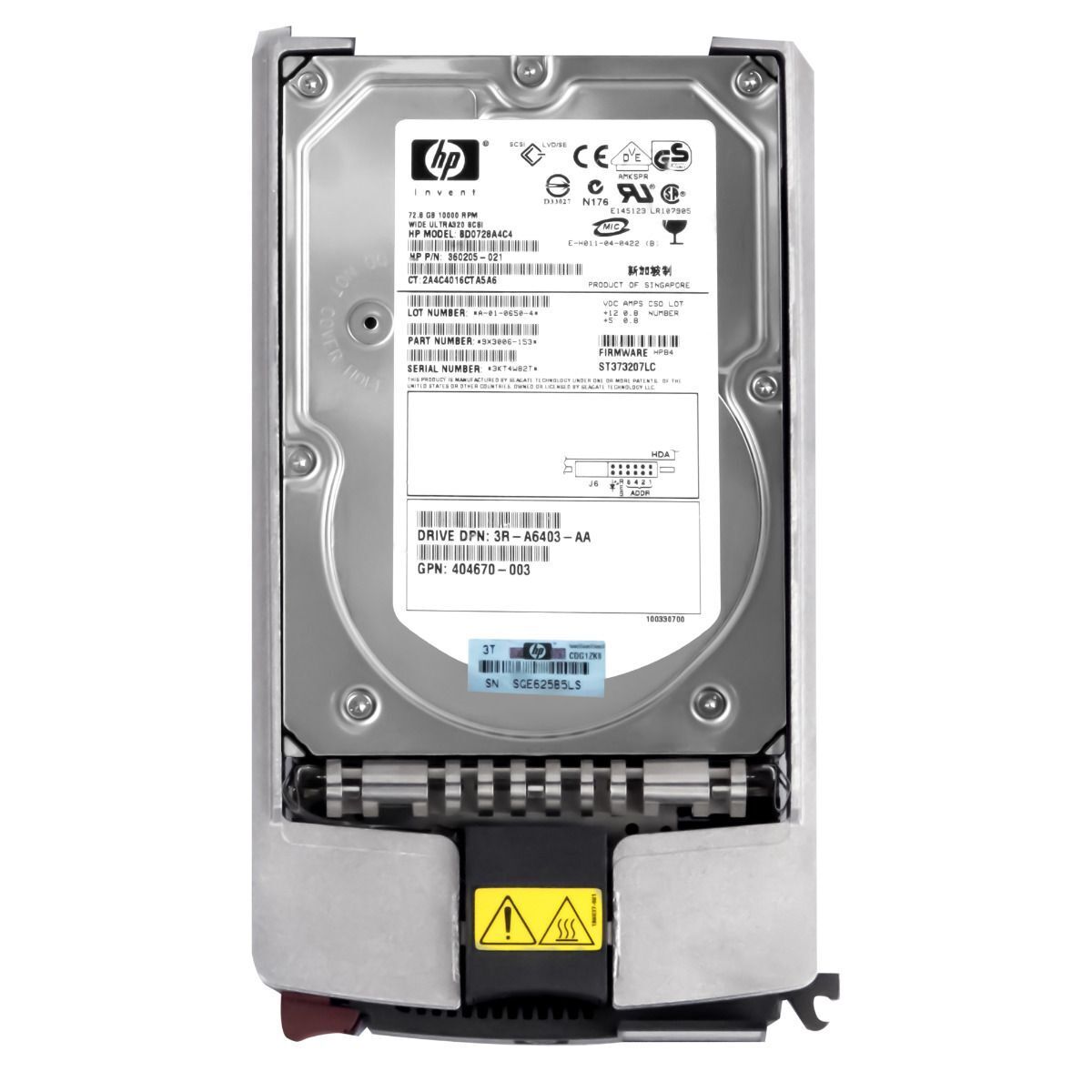 HP 72.8GB 10000U/min 8MB SCSI 80-PIN 3.5'' HARD DRIVE // HDD 360205-021 / TRAY 404709-001 / BD0728A4C4 / GPN 404670-003 / (ST373207LC) (Used) // สินค้ารับประกัน โดย บริษัท อะไหล่เซิร์ฟเวอร์ จำกัด