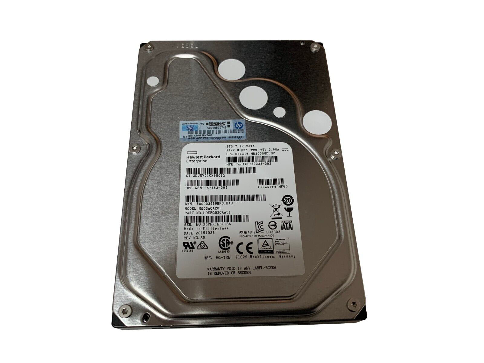 HP 2TB 7.2K 3.5" 6G SATA NON HOT PLUG HDD 659570-001 739333-002 657753-004 MG03ACA200