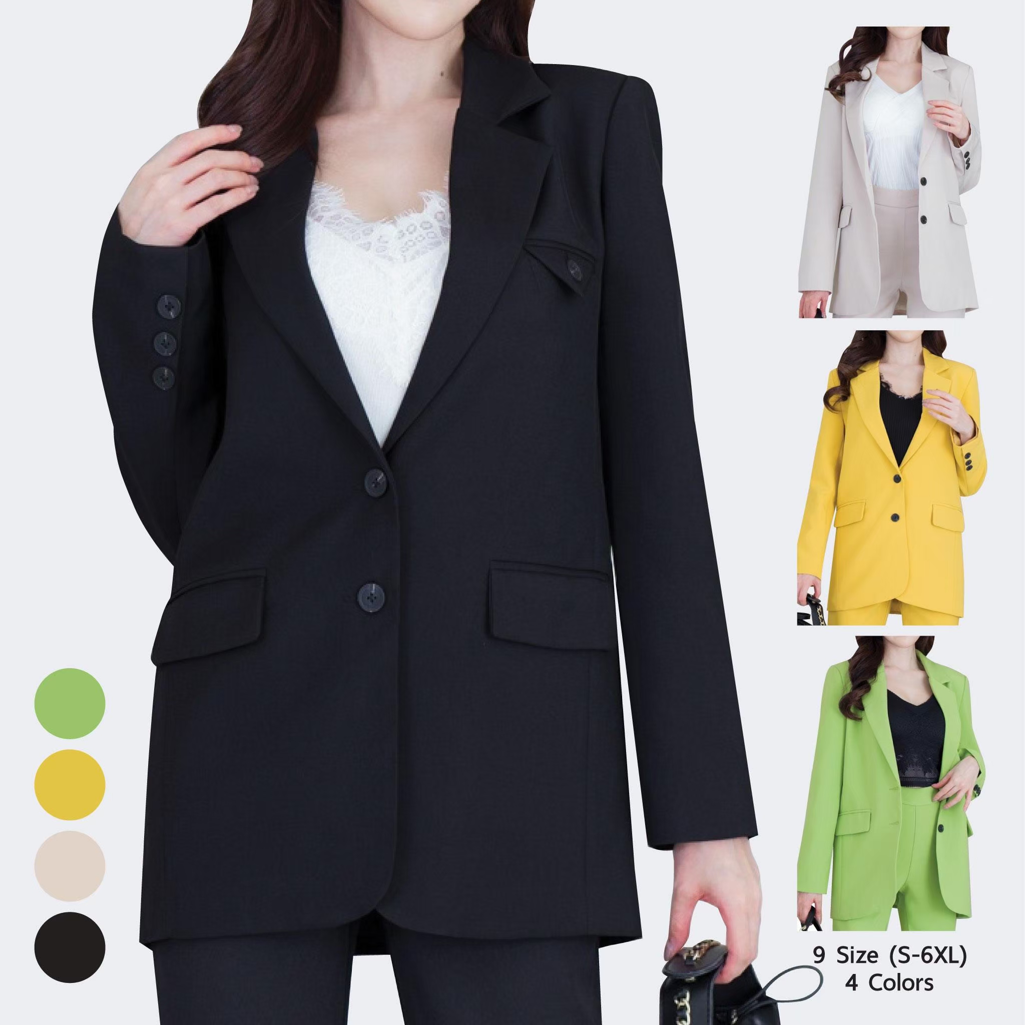 NO.2325 Milano เสื้อสูทผู้หญิงแต่งกระเป๋าอก S-6XL (เฉพาะเสื้อ) Loosely Pattern