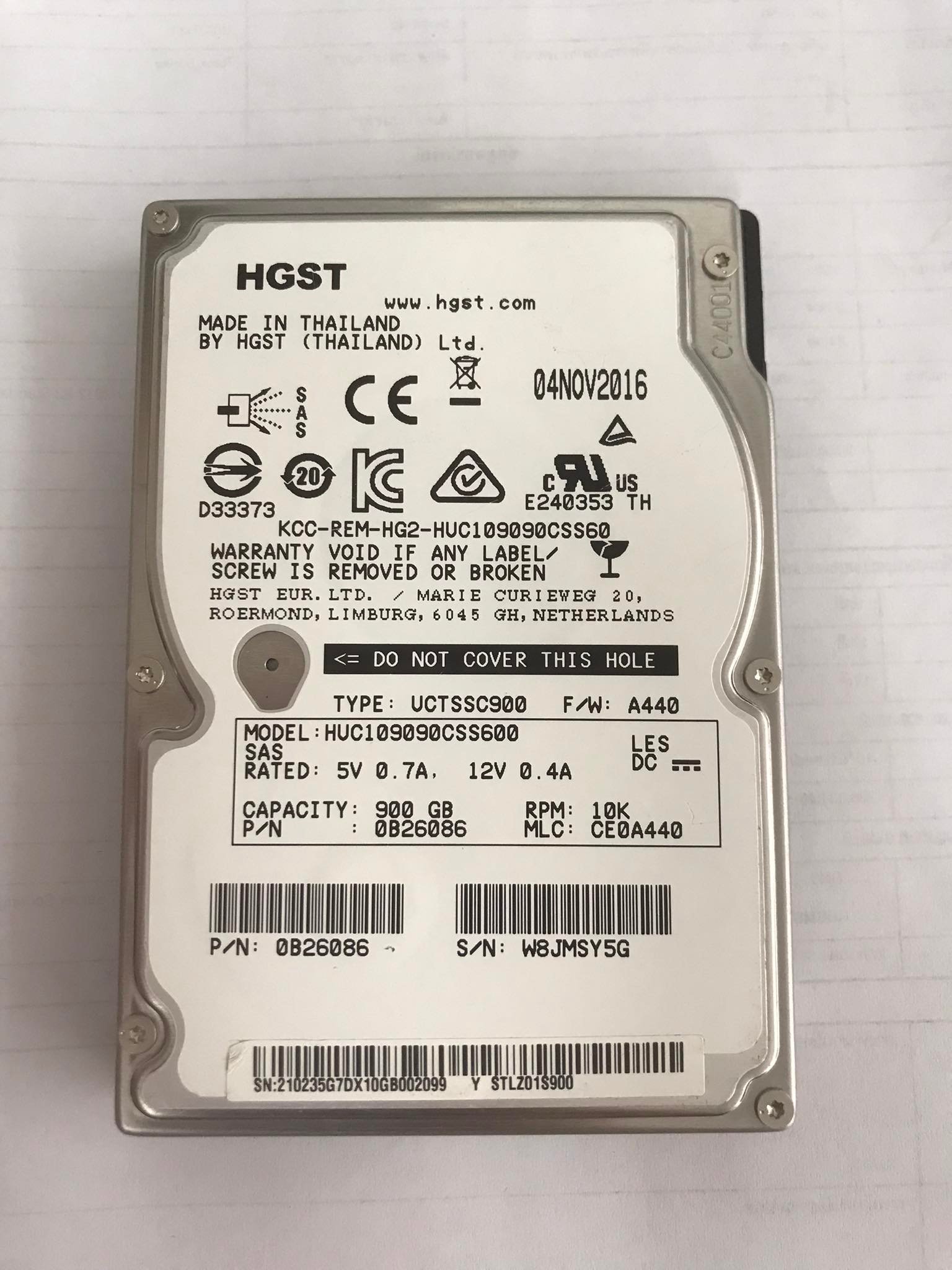 HGST 900GB 10K 6G SAS 2.5" HDD 64MB Hard Disk // HUC109090CSS600 / 0B26086 (Used) // สินค้ารับประกัน โดย บริษัท อะไหล่เซิร์ฟเวอร์ จำกัด