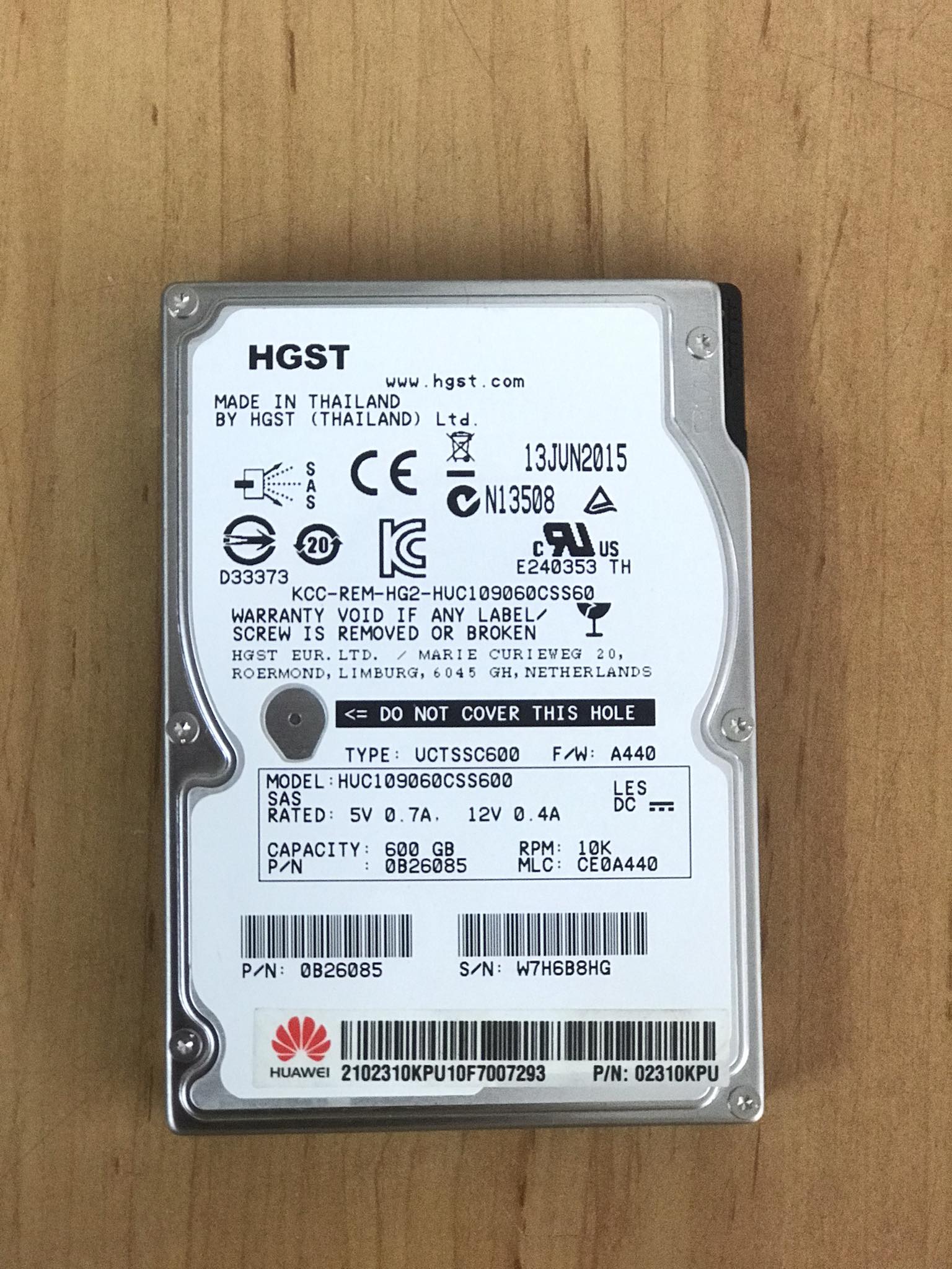 HGST / Huawei 600GB 10K 6G SAS 2.5" HDD // HUC109060CSS600 / 02310KPU / 0B26085 (Used) // สินค้ารับประกัน โดย บริษัท อะไหล่เซิร์ฟเวอร์ จำกัด