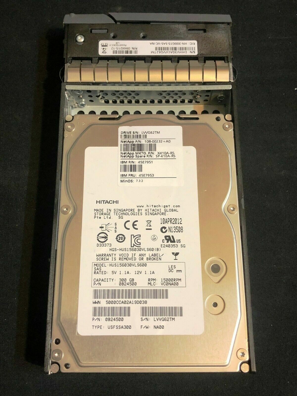 IBM NetApp 300GB SAS 15K 6GB/S 3.5" HDD // FRU 45E7953 / P/N 0B24500 / HUS156030VLS600 / 108-00232+A0 / TRAY 0944215-11 (Used) // สินค้ารับประกัน โดย บริษัท อะไหล่เซิร์ฟเวอร์ จำกัด