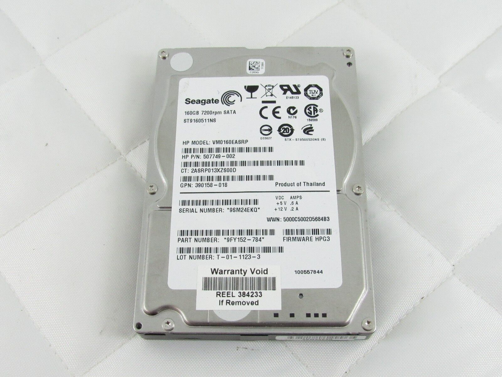 HP 160GB 7.2K 3G SATA 2.5" Hard Drive // HDD 507749-002 / ST9160511NS / VM0160EASRP / 9FY152-784 / GPN 390158-018 (Used) // สินค้ารับประกัน โดย บริษัท อะไหล่เซิร์ฟเวอร์ จำกัด