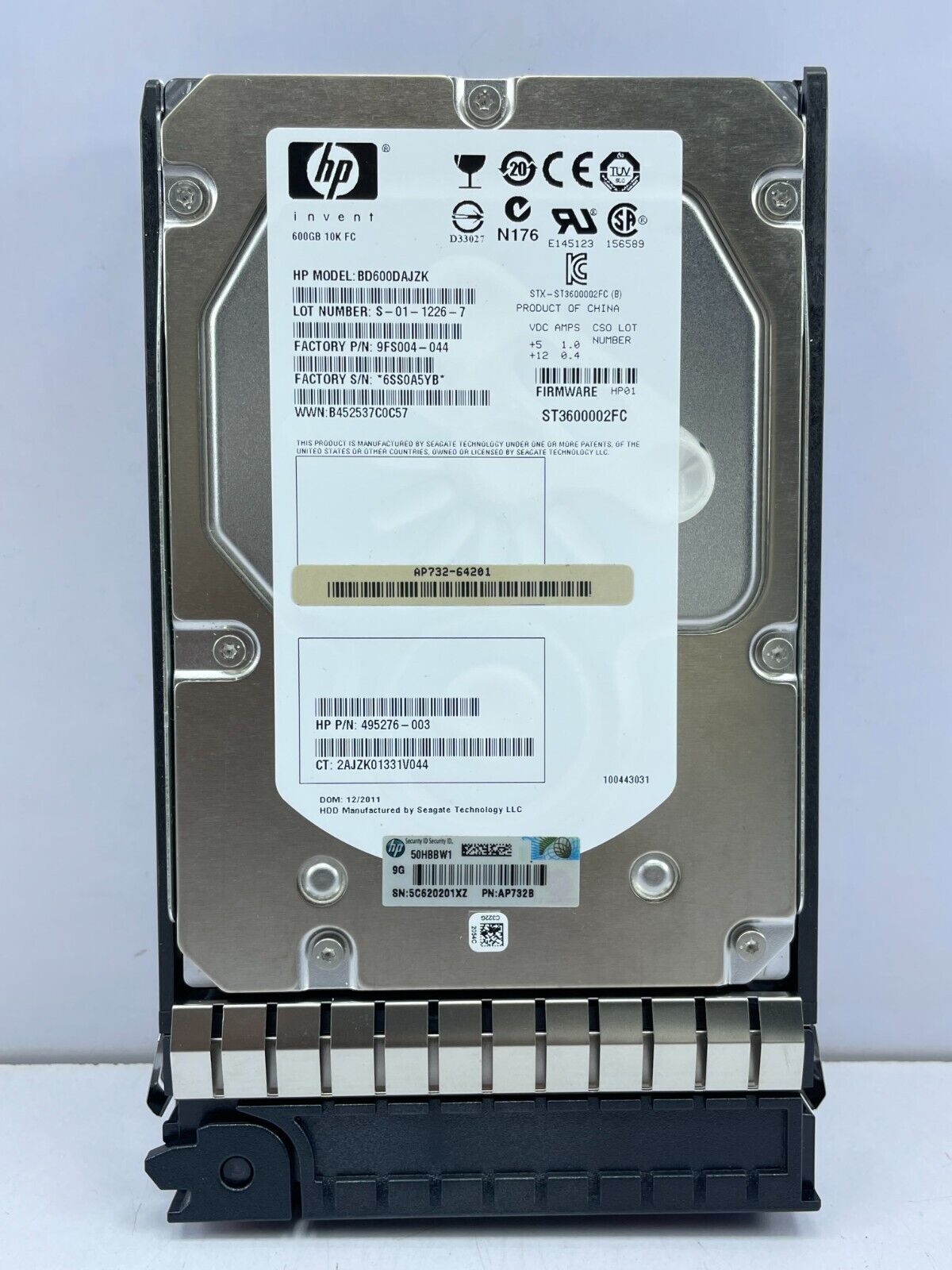 HP 600GB 10K EVA Dual Port Fibre Channel HDD // BD600DAJZK / HP 495276-003 / AP732-64201 / AP732B / ST3600002FC / TRAY 518735-001 (Used) // สินค้ารับประกัน โดย บริษัท อะไหล่เซิร์ฟเวอร์ จำกัด