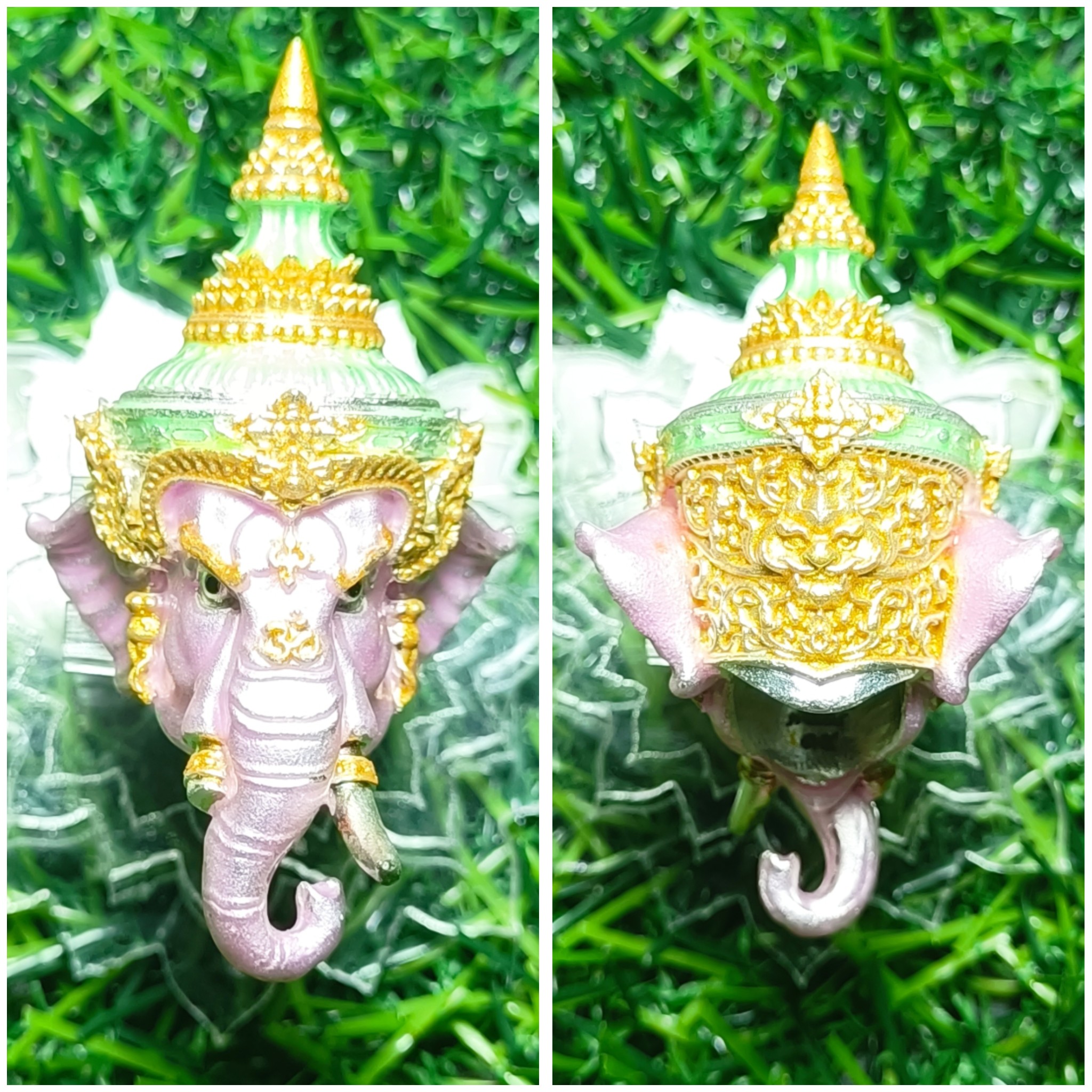 #เศียรพระพิฆเนศ #หลวงพ่อพัฒน์ วัดห้วยด้วน รุ่น #รวยประทานพร ปี 2565 ขนาดสูง 4.8 ซ.ม. กว้าง 2.7 ซ.ม. ลงยาม่วงเรืองแสง หมายเลข ๑๔