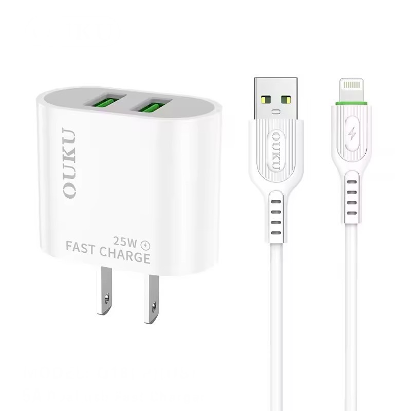 Q18 5A DUAL USB FAST CHARGER iP SET
