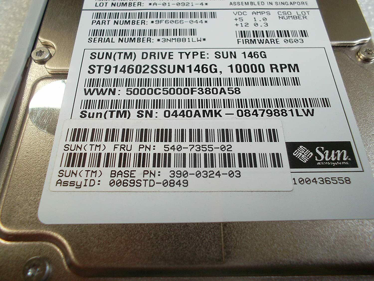 Sun 146GB 10K 3G SAS 2.5" F 0603 HDD // 540-7355-02 / 390-0324-03 / ST9146802SS (Used) // สินค้ารับประกัน โดย บริษัท อะไหล่เซิร์ฟเวอร์ จำกัด