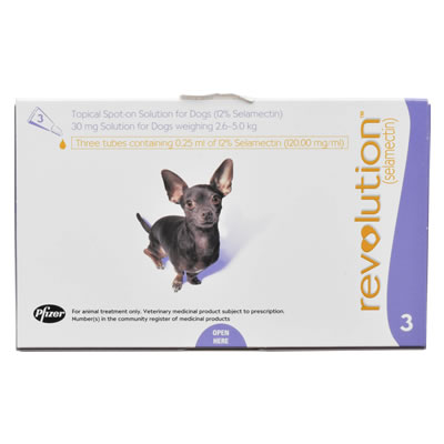 REVOLUTION 30 mg (selamectin) for Dogs 2.6 - 5 kg เรฟโวลูชั่น ยาหยดสำหรับสุนัข น้ำหนัก 2.6 - 5 กก.1 หลอด