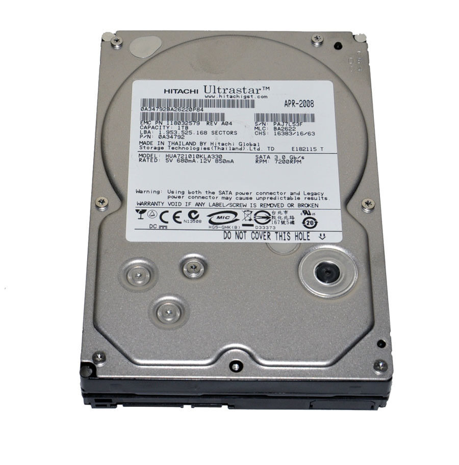 Hitachi Ultrastar 1TB 7.2K 3G SATA 3.5" Hard Drive EMC // 118032579 / HUA721010KLA330 / P/N 0A34792 (Used) // สินค้ารับประกัน โดย บริษัท อะไหล่เซิร์ฟเวอร์ จำกัด