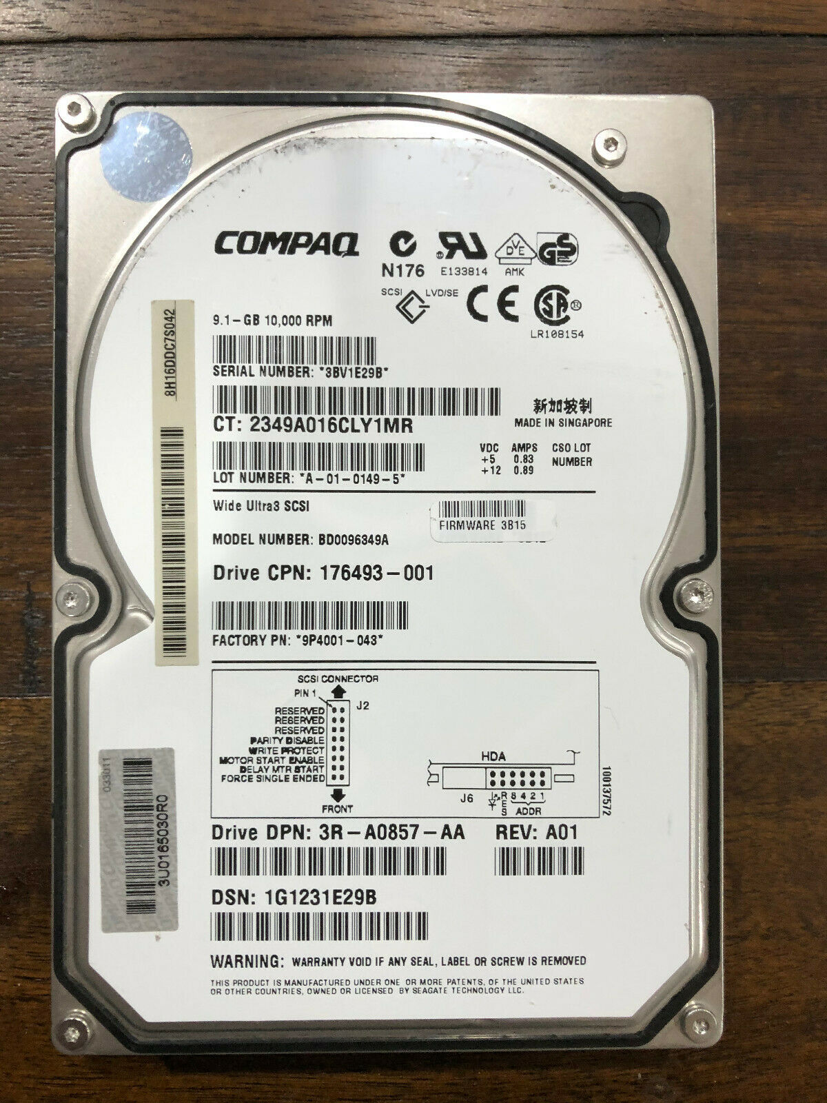 HP / COMPAQ 9.1GB 10K-RPM 80-PIN WIDE ULTRA 3 SCSI HDD // 176493-001 / 3R-A0857-AA / BD0096349A (Used) // สินค้ารับประกัน โดย บริษัท อะไหล่เซิร์ฟเวอร์ จำกัด