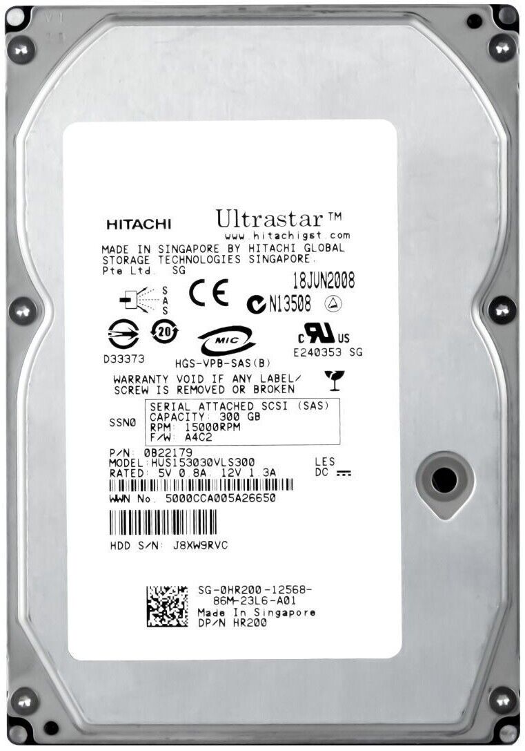 Hitachi / DELL 300GB 15K 16MB SAS Hitachi Dell Hard 3.5 " // 0HR200 / HR200 / 0B22179 / B22179 / HUS153030VLS300 (Used) // สินค้ารับประกัน โดย บริษัท อะไหล่เซิร์ฟเวอร์ จำกัด