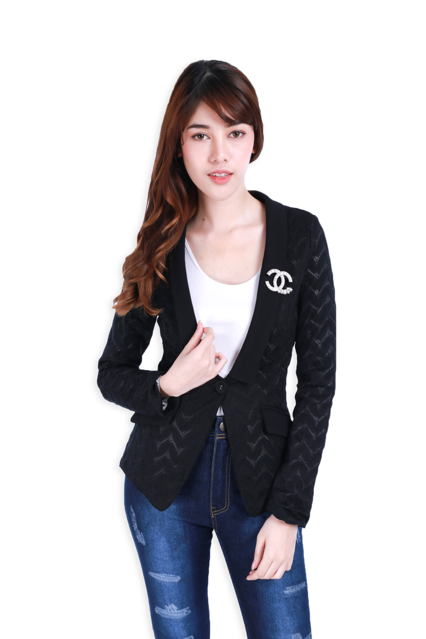 เสื้อสูทผู้หญิงแขนลุกไม้