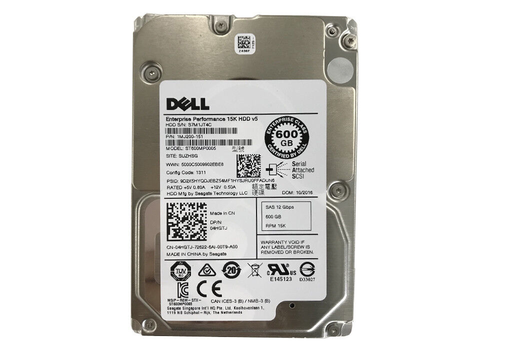 Dell 600GB 15K 12G SAS 2.5" Server Hard Drive // 04HGTJ / ST600MP0005 / 1MJ200-151 (Used) // สินค้ารับประกัน โดย บริษัท อะไหล่เซิร์ฟเวอร์ จำกัด