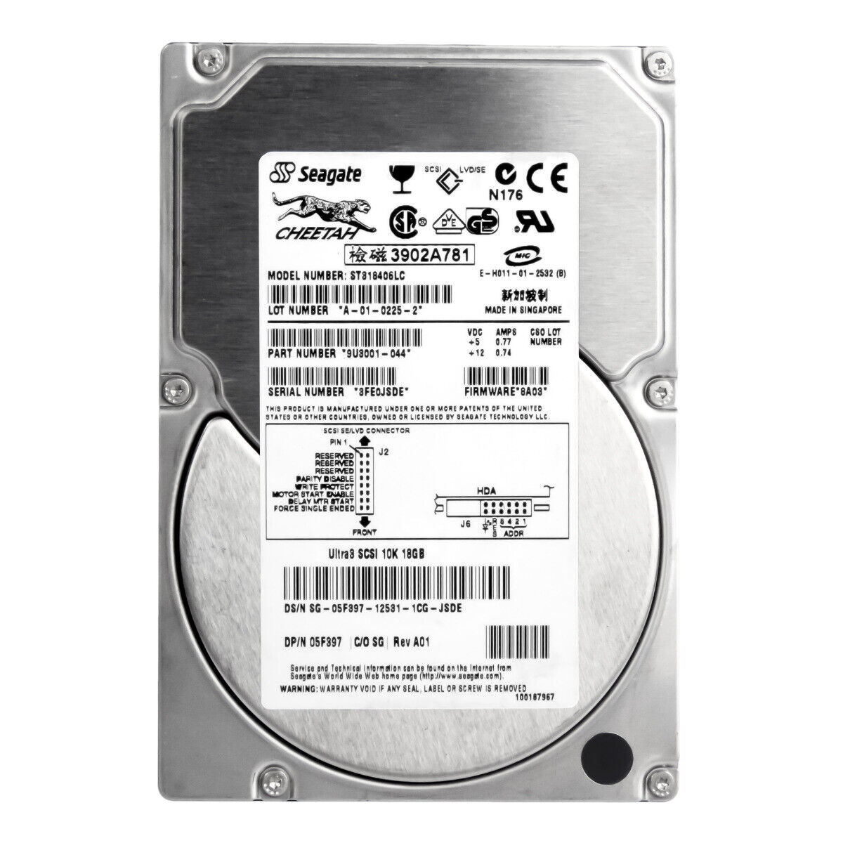 Seagate / DELL 18GB 10K U3 SCSI 3.5 in HDD // ST318406LC / 05F397 (Used) // สินค้ารับประกัน โดย บริษัท อะไหล่เซิร์ฟเวอร์ จำกัด