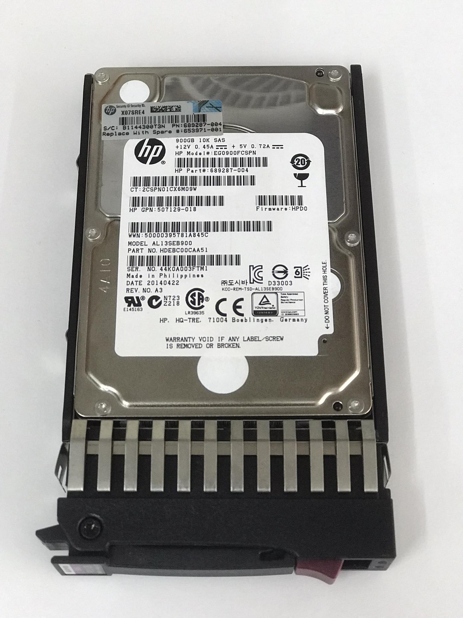 HP 900GB 10K 6G SAS 2.5" SC Hard Drive G8 G9 // HDD 689287-004 / Tray 619463-001 / GPN 507129-018 / EG0900FCSPN / AL13SEB900 (Used) // สินค้ารับประกัน โดย บริษัท อะไหล่เซิร์ฟเวอร์ จำกัด
