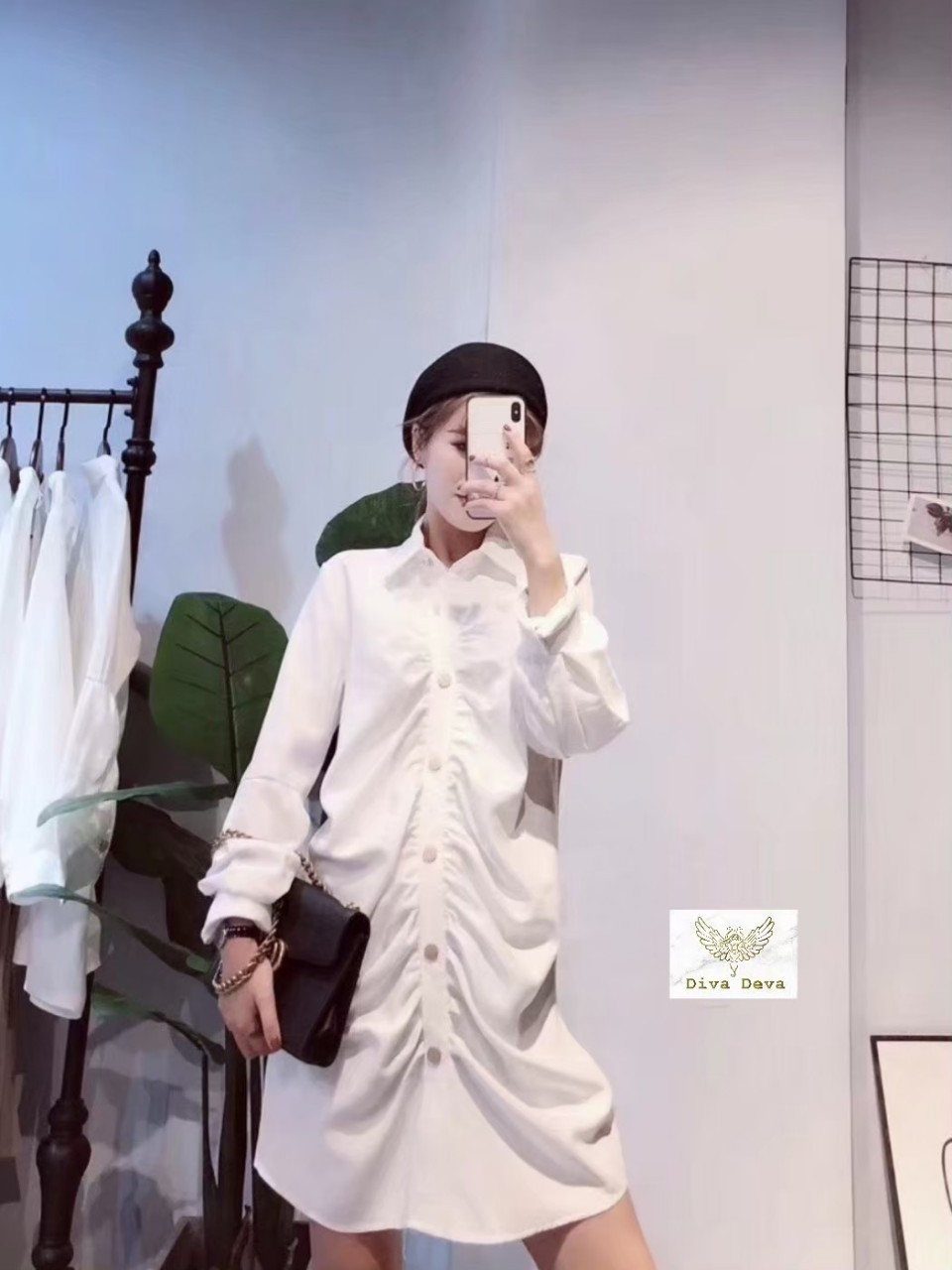 เดรสแขนยาวแฟชั่น เดรสทำงานสวยๆ สีขาว/ดำ/ครีม