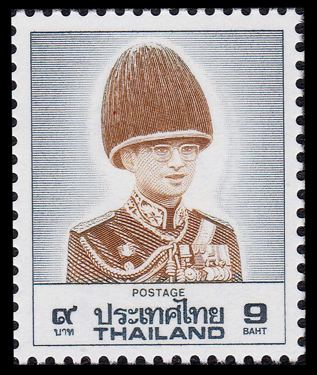 แสตมป์พระรูป ร.9 ชุด8 ดวง 9 บาท (Plate 1) โรงพิมพ์ GPB. Japan