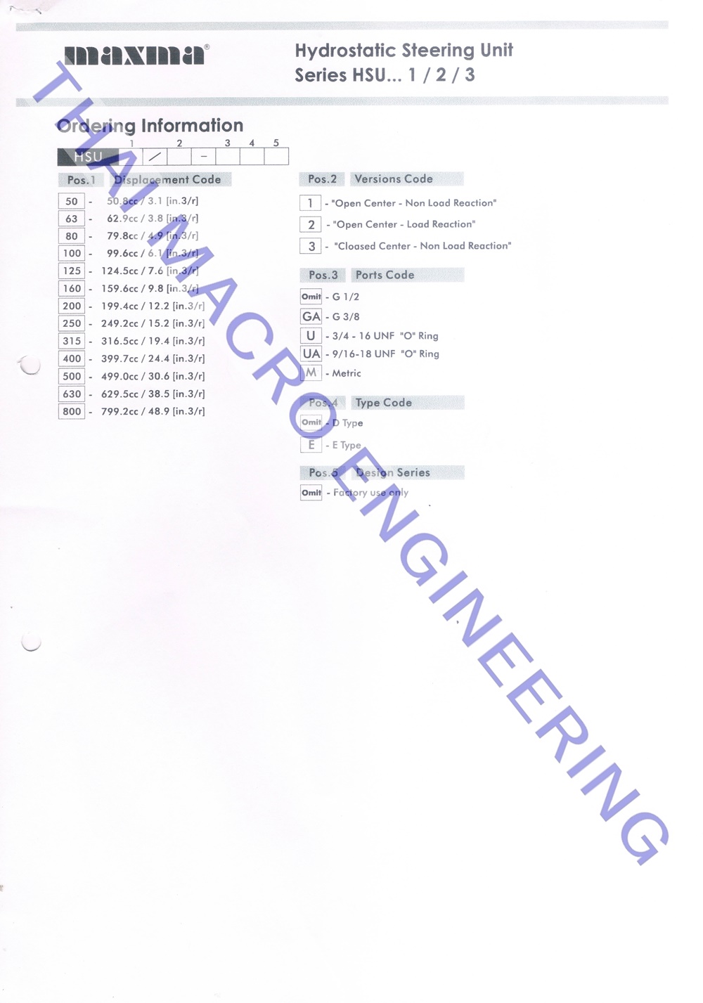 กระปุกพวงมาลัยไฮโดรลิคMAXMA HSU800/1(105mm.)