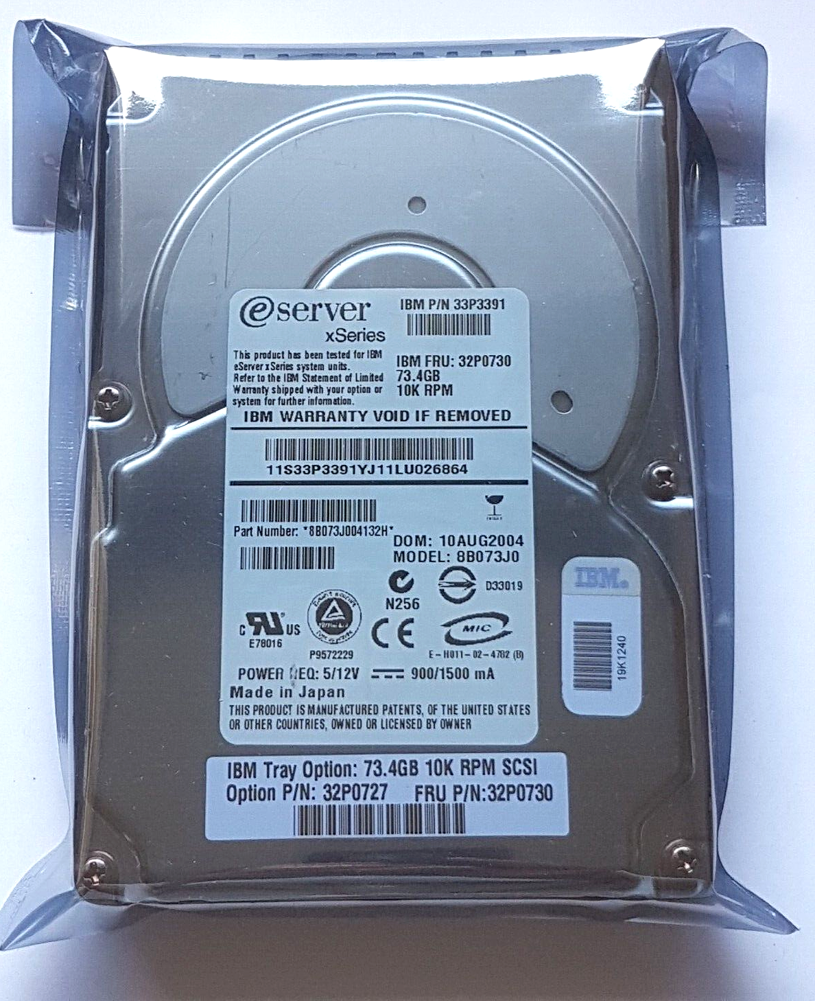 IBM 73.4 GB 10K SCSI Ultra 320 80Pin 3.5" Hard Disk IBM xSeries // 32P0730 / 32P0727 / 33P3391 / 8B073J0 (Used) // สินค้ารับประกัน โดย บริษัท อะไหล่เซิร์ฟเวอร์ จำกัด