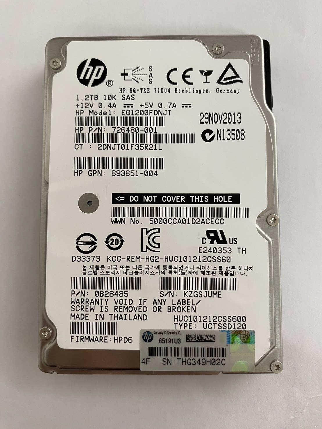HP 1.2TB 10K 6G SAS 2.5" Hard Drive Gen8 No Tray // HDD 726480-001 / GPN 693651-004 / EG1200FDNJT / 0B28485 / HUC101212CSS600 (Used) // สินค้ารับประกัน โดย บริษัท อะไหล่เซิร์ฟเวอร์ จำกัด