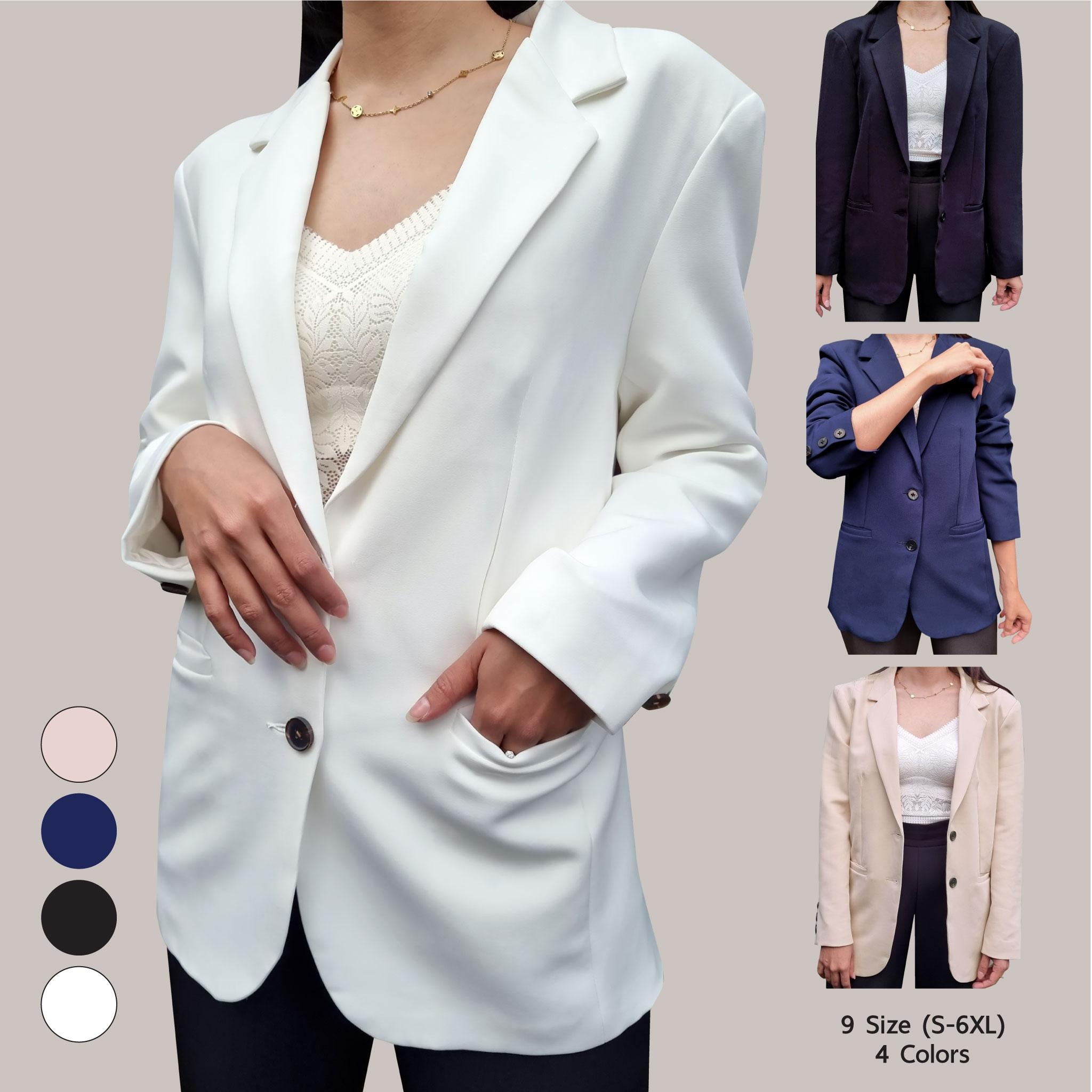 NO.2323 Boyfriend เสื้อสูททำงานผู้หญิงแฟชั่นแต่งกระดุมแขน Oversize (เฉพาะเสื้อ) S-6XL