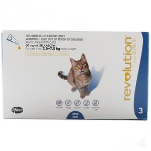 REVOLUTION 45 mg (6% selamectin) for Cats 2.6 - 7.5 kg เรฟโวลูชั่น ยาหยดสำหรับแมว น้ำหนัก 2.6 - 7.5 กก.