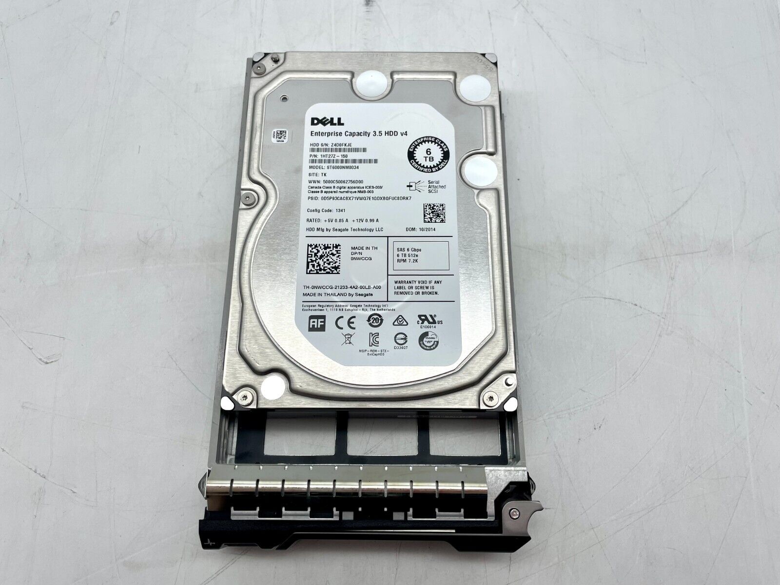 Dell 6TB 7.2K SAS 6Gb/s 3.5'' Hard Drive , 0NWCCG, ST6000NM0034, 1HT27Z-150 (USED) สินค้ารับประกัน โดย บริษัท อะไหล่เซิร์ฟเวอร์ จำกัด
