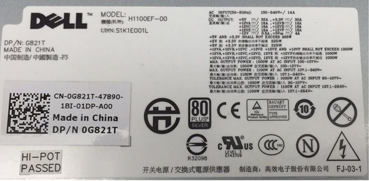 Dell Precision T7400 T7500 1100W Power Supply H1100EF-00 // G821T / 0G821T (Used) // สินค้ารับประกัน โดย บริษัท อะไหล่เซิร์ฟเวอร์ จำกัด