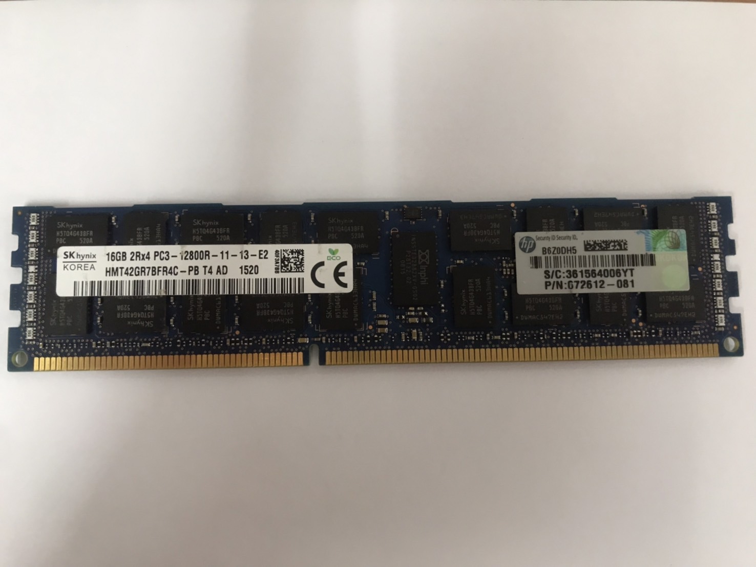 HP 16GB 2Rx4 PC3-12800R DDR3-1600 Server Memory // 672612-081 / M393B2G70BH0-CK0Q9 (Used) // สินค้ารับประกัน โดย บริษัท อะไหล่เซิร์ฟเวอร์ จำกัด