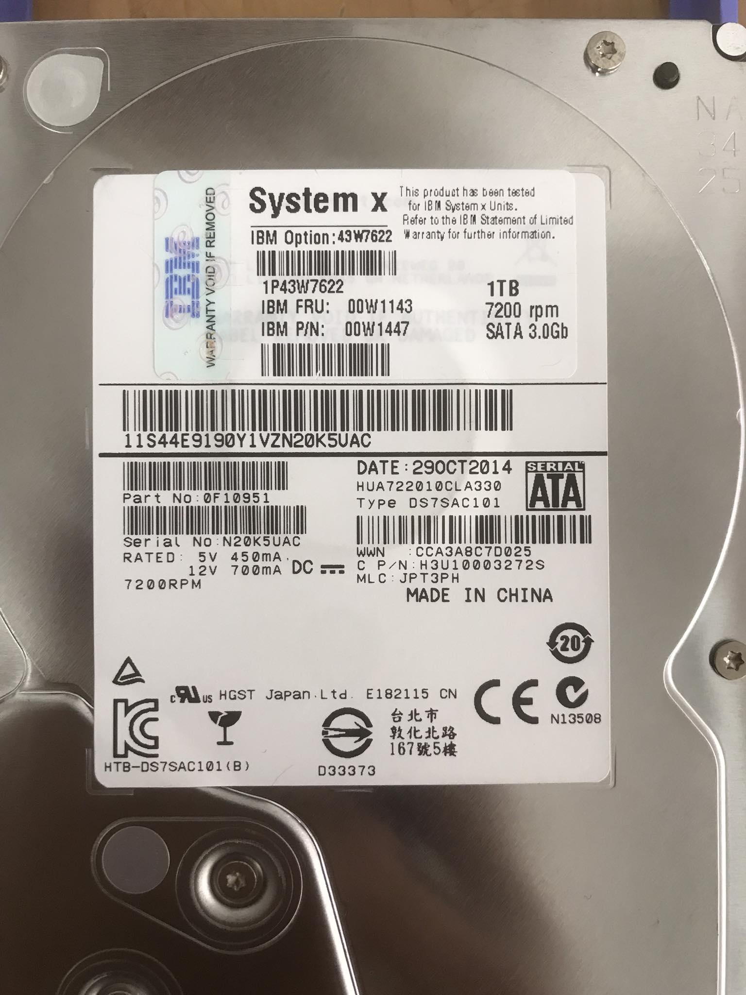 IBM 1TB 7.2K 3G SATA 3.5'' HDD // 00W1143 / 43W7622 / 00W1447 (Used) // สินค้ารับประกัน โดย บริษัท อะไหล่เซิร์ฟเวอร์ จำกัด