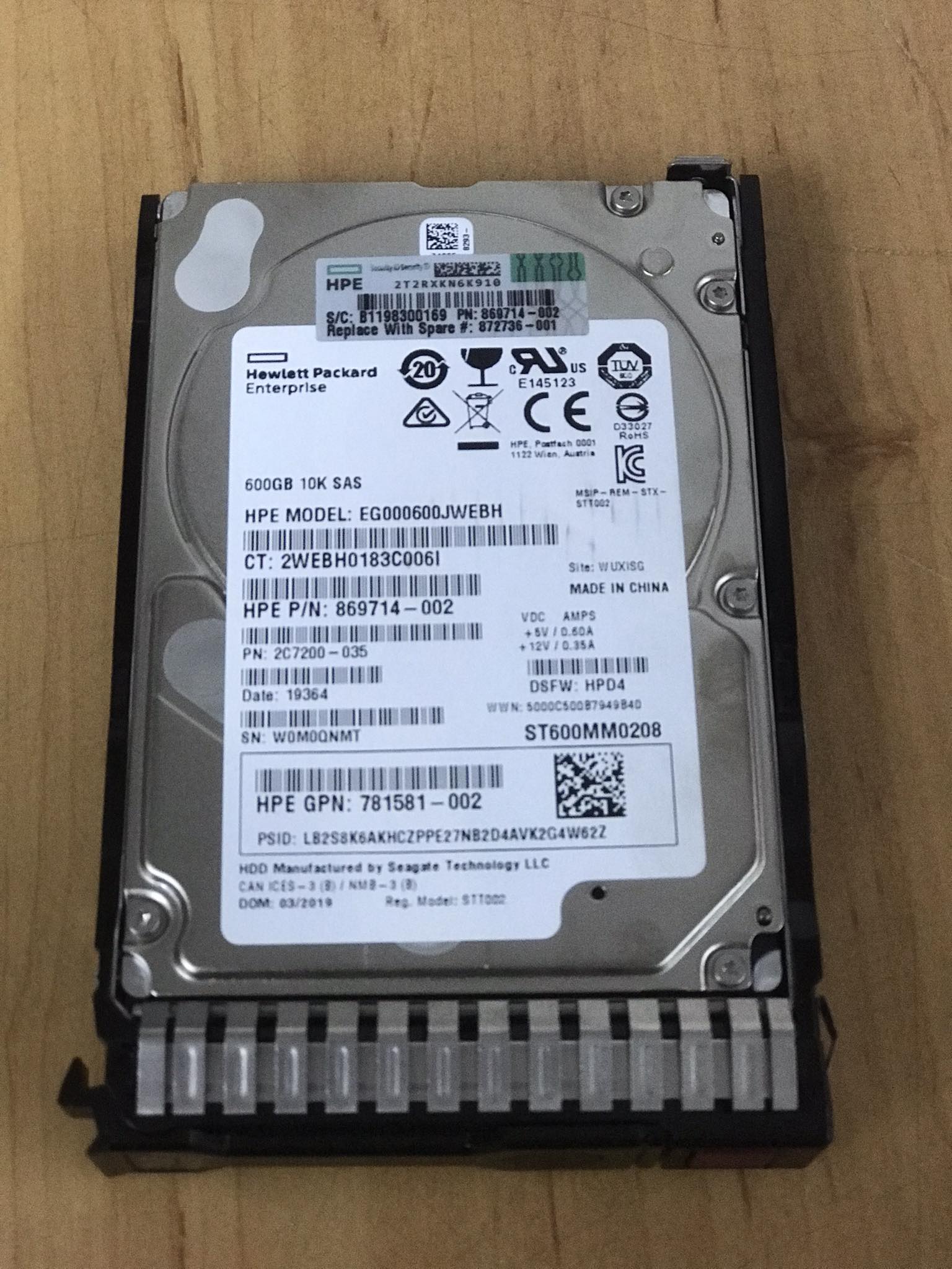 HP 600GB 10K 12G SAS 2.5" HDD Hard Drive // HDD 869714-002, GPN 781581-002, 2C7200-035, EG000600JWEBH, ST600MM0208, Tray 872736-001 (Used) // สินค้ารับประกัน โดย บริษัท อะไหล่เซิร์ฟเวอร์ จำกัด