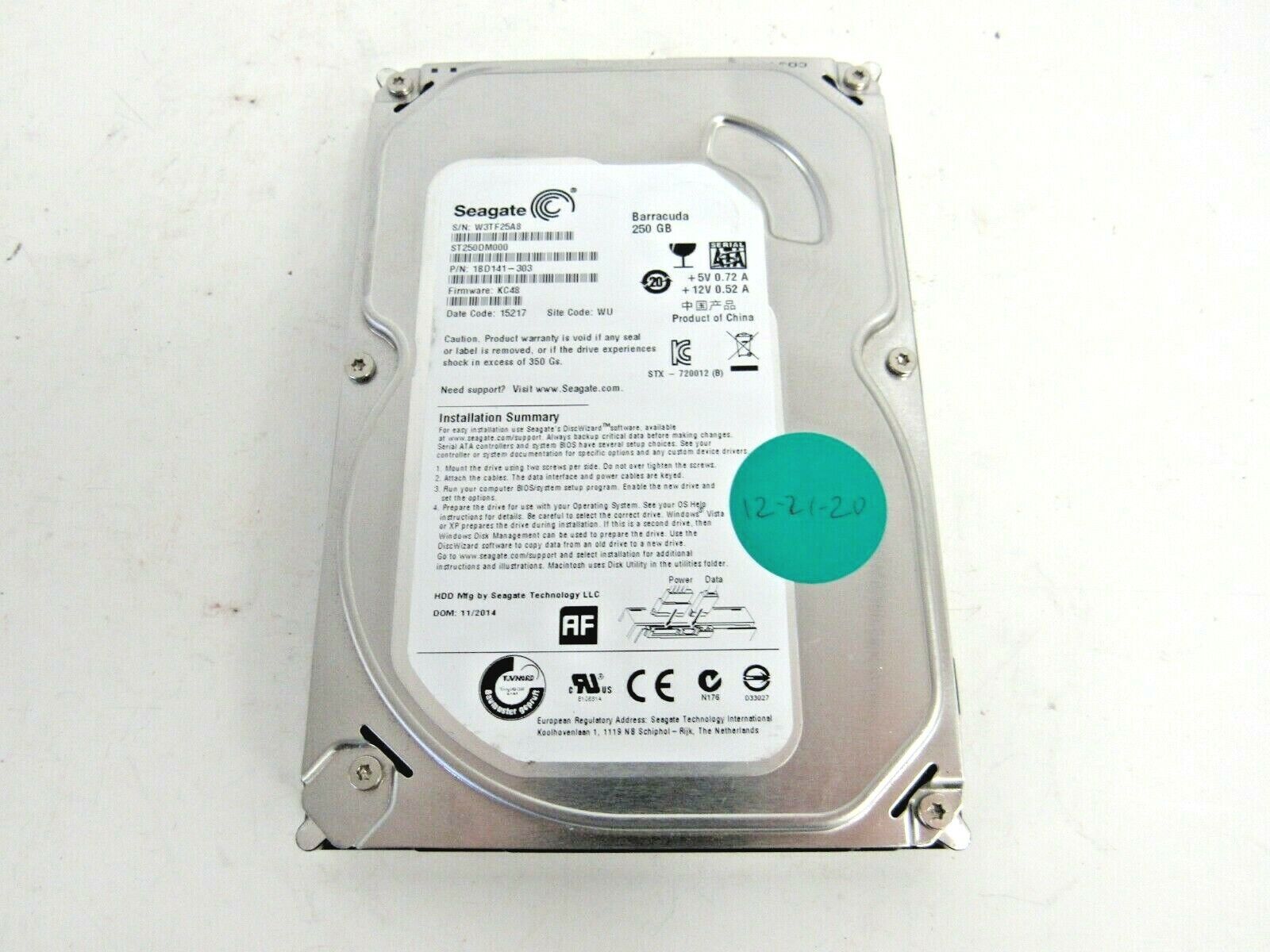 Seagate Barracuda 250GB 7200RPM SATA-3 7200.14 16MB 3.5" HDD 51-4 // ST250DM000 (Used) // สินค้ารับประกัน โดย บริษัท อะไหล่เซิร์ฟเวอร์ จำกัด