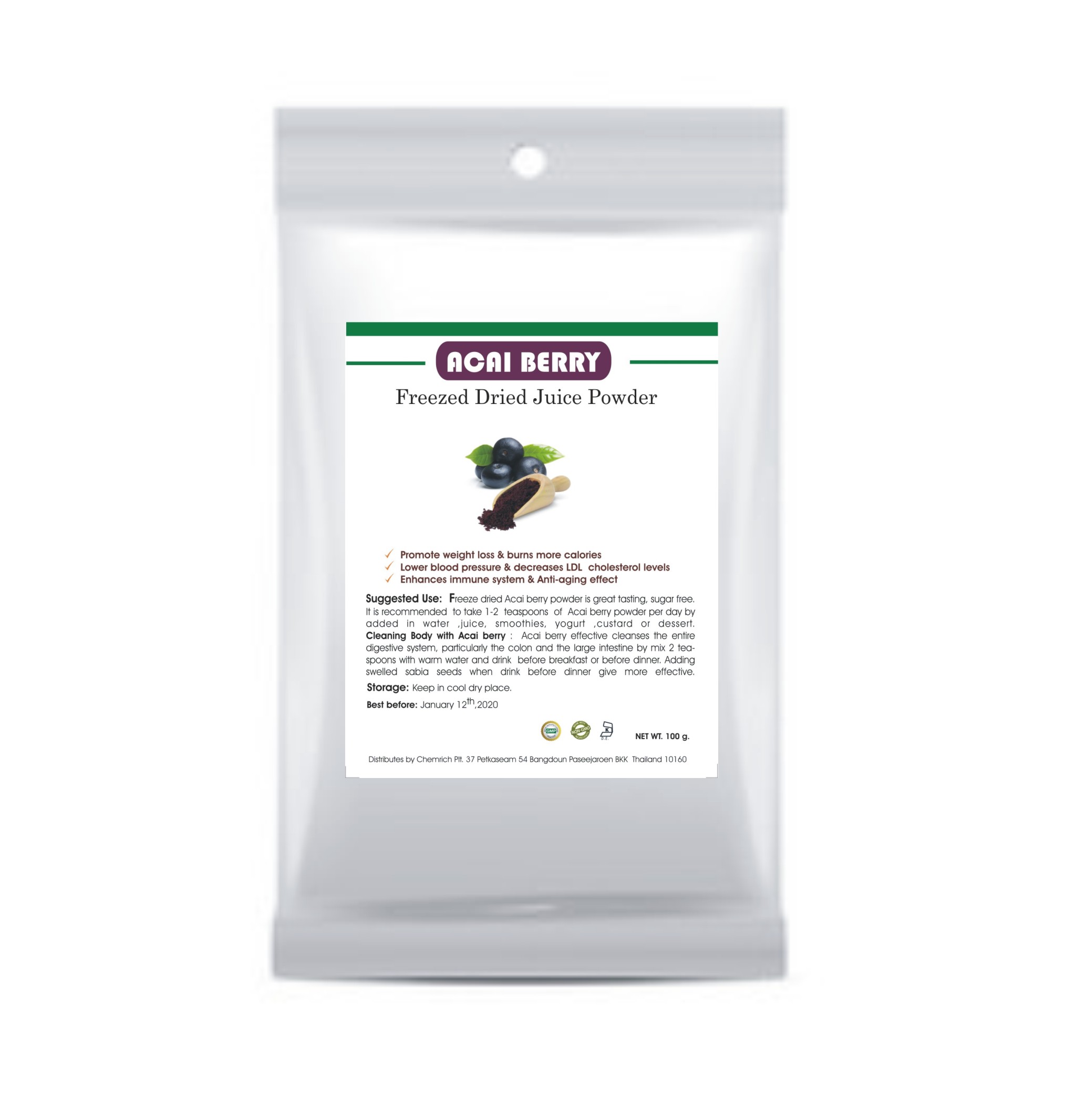 เครื่องดื่มอะซาอิ เบอร์รี่ 100g.