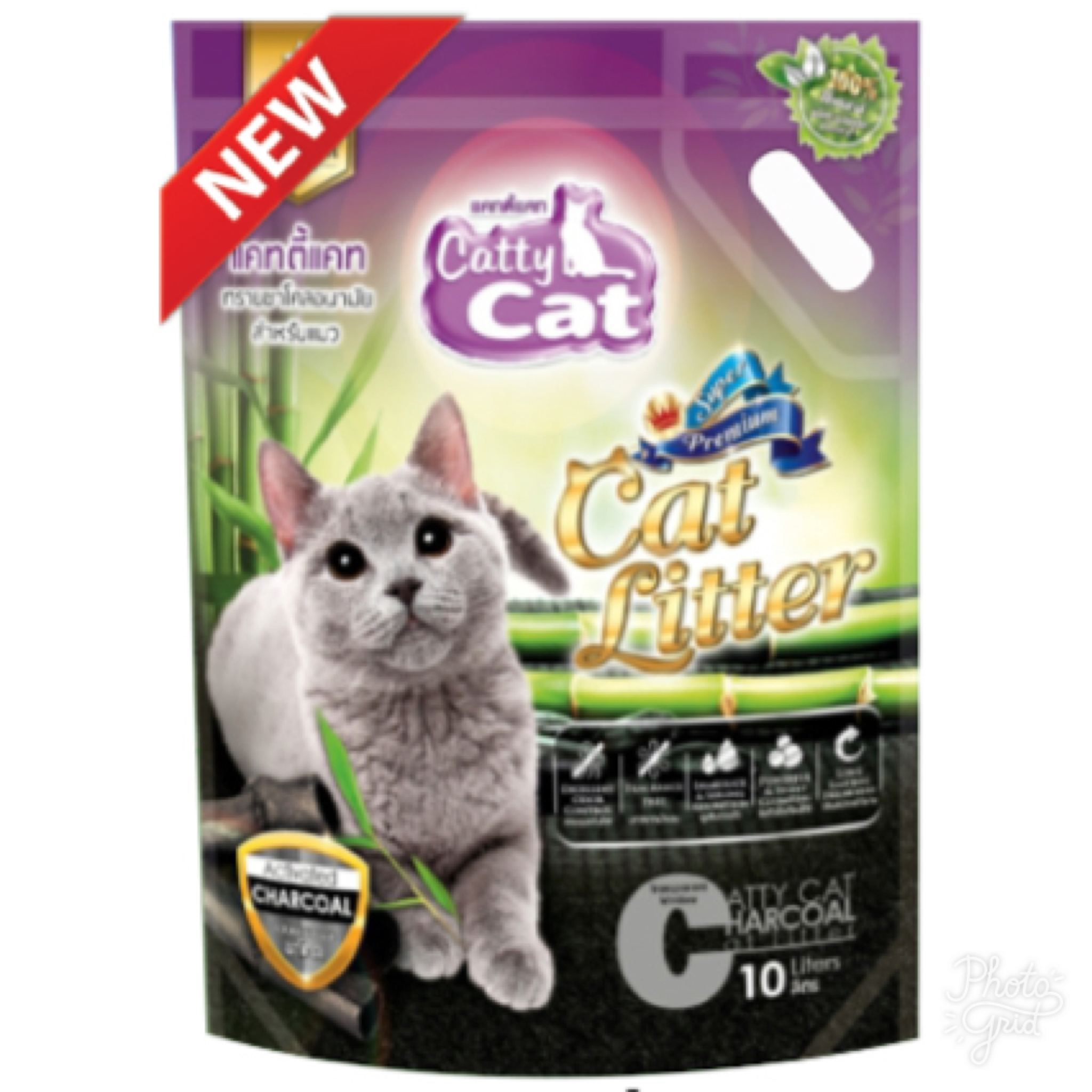Catty cat ทรายแมวเบนโทไนต์ สูตร Charcoal 10 ลิตร