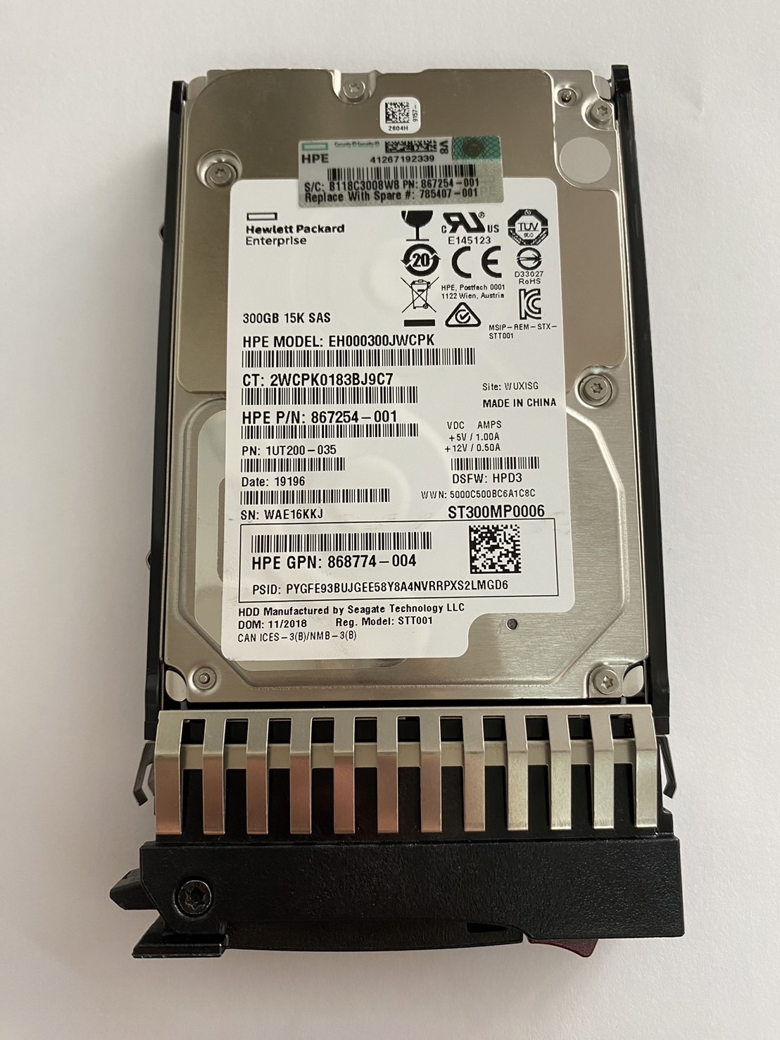 HP 300GB 15K 12G SAS 2.5" SC DS Hard Drive No Tray // HDD 867254-001 / GPN 868774-004 / EH000300JWCPK / 1UT200-035 / ST300MP0006 (Used) // สินค้ารับประกัน โดย บริษัท อะไหล่เซิร์ฟเวอร์ จำกัด