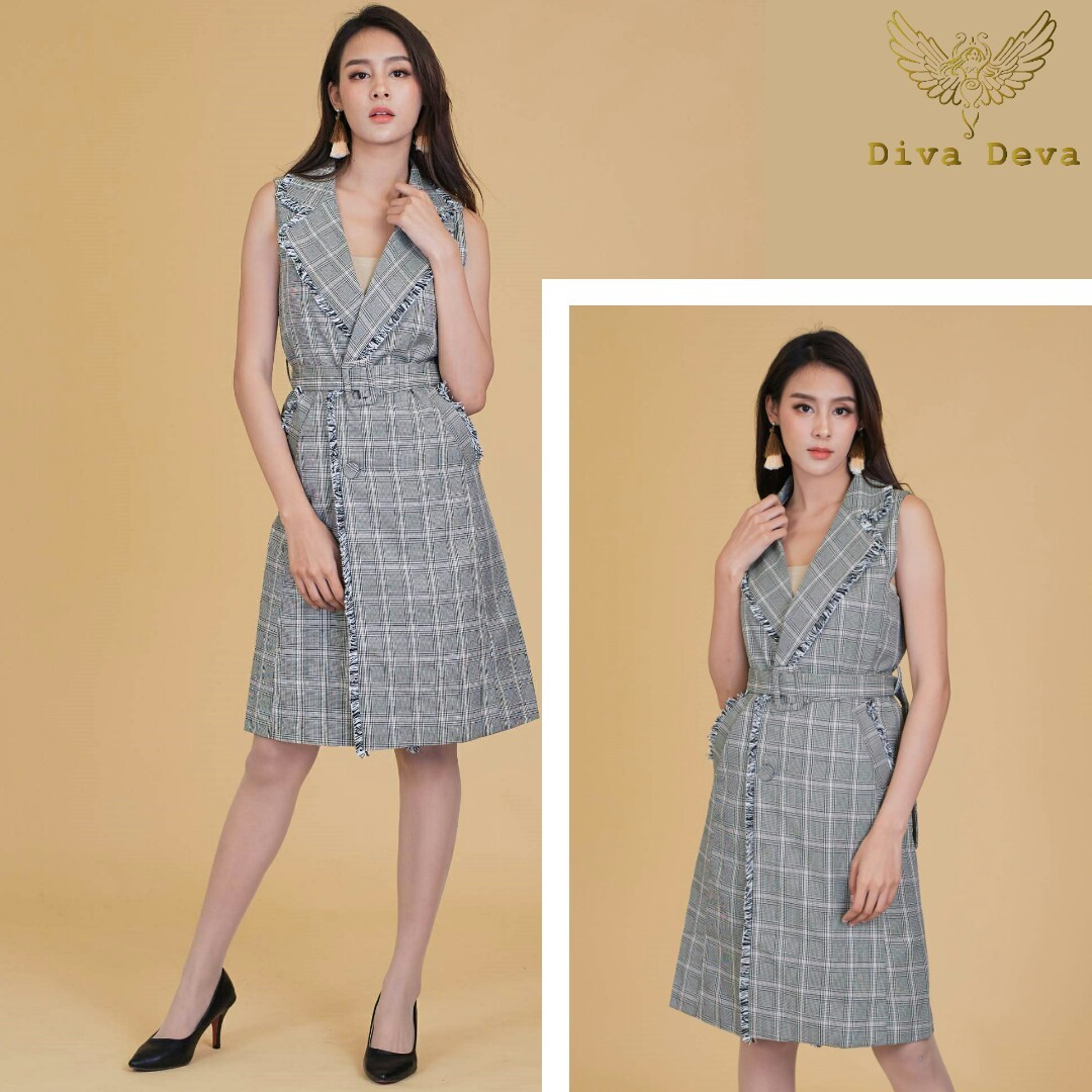 เดรสยาวลายสก็อต Grace Long vest (S-L) #1807