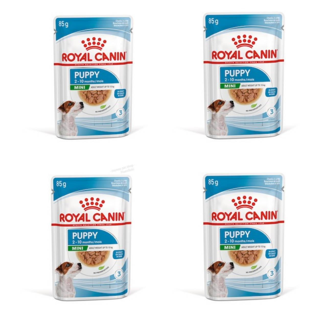 Royal Canin Mini Puppy Gravy in pouch อาหารเปียกแบบซองในน้ำเกรวี่ สำหรับลูกสุนัขพันธุ์เล็ก 85 กรัมx4 ซอง