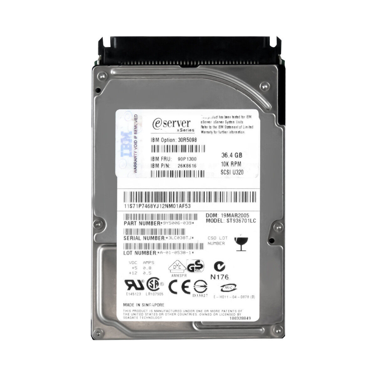 IBM 36.4GB 10K U320 SCSI 2.5" HDD // 90P1300 / 26K5268 / 32P0796 / ST936701LC (Used) // สินค้ารับประกัน โดย บริษัท อะไหล่เซิร์ฟเวอร์ จำกัด