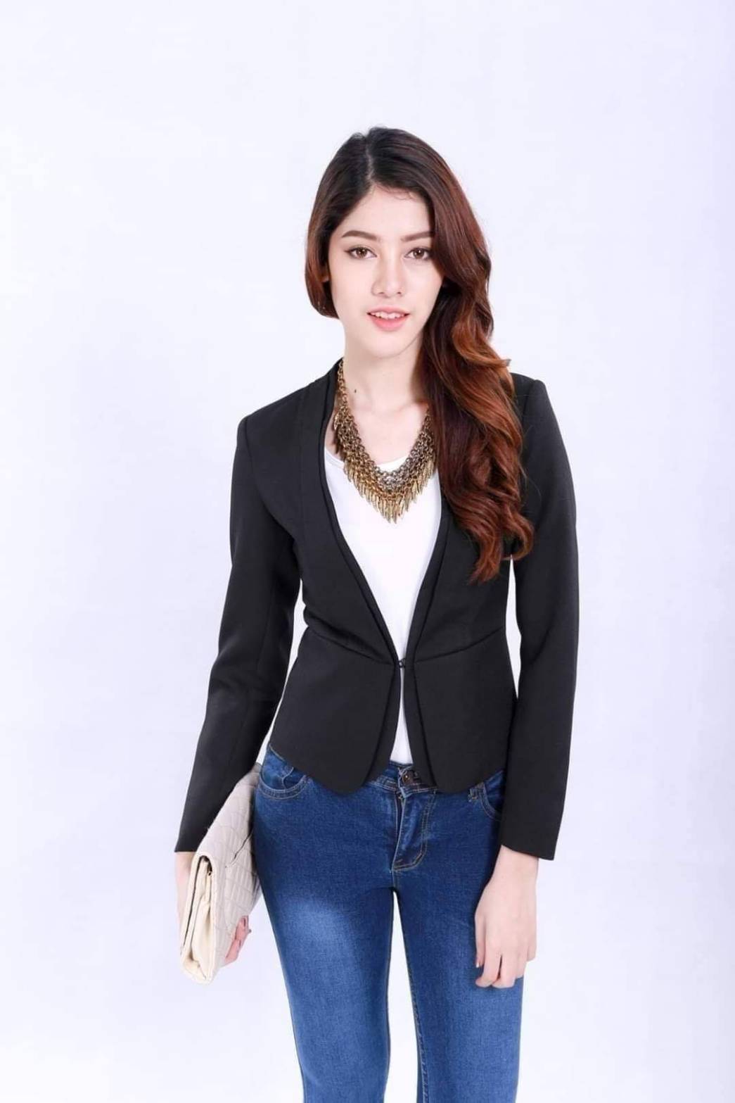 เสื้อสูทผู้หญิง ไม่มีปกตัวสั้นElegance #5141