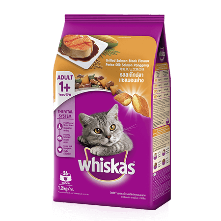 Whiskas Adult cat food Grilled Salmon Steak flavour 1.2 kg วิสกัส แบบเม็ด สำหรับแมวโต รสสเต๊กปลาแซลมอนย่าง ขนาด 1.2 กก.