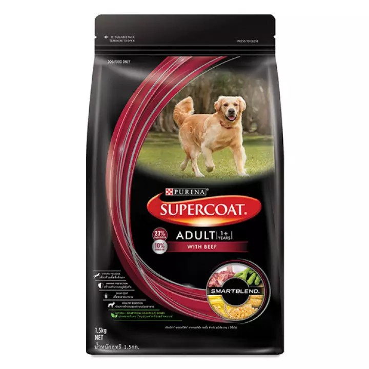Purina Super coat Adult Beef อาหารสุนัข เพียวริน่า ซุปเปอร์โค้ท สำหรับสุนัขโต รสเนื้อ 1.5 กก.