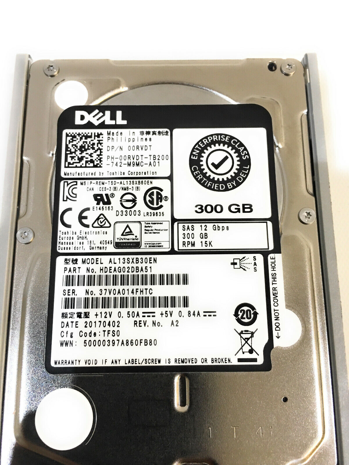 Dell 300GB 15K 12G SAS 2.5" HDD Hard Drive // 0RVDT / 00RVDT / AL13SXB30EN (Used) // สินค้ารับประกัน โดย บริษัท อะไหล่เซิร์ฟเวอร์ จำกัด