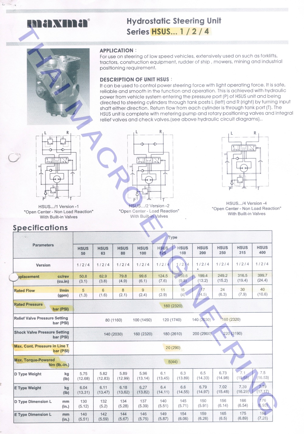 กระปุกพวงมาลัยไฮโดรลิคHSUS100/1-160-E(14mm.)(SAKAI SV512)