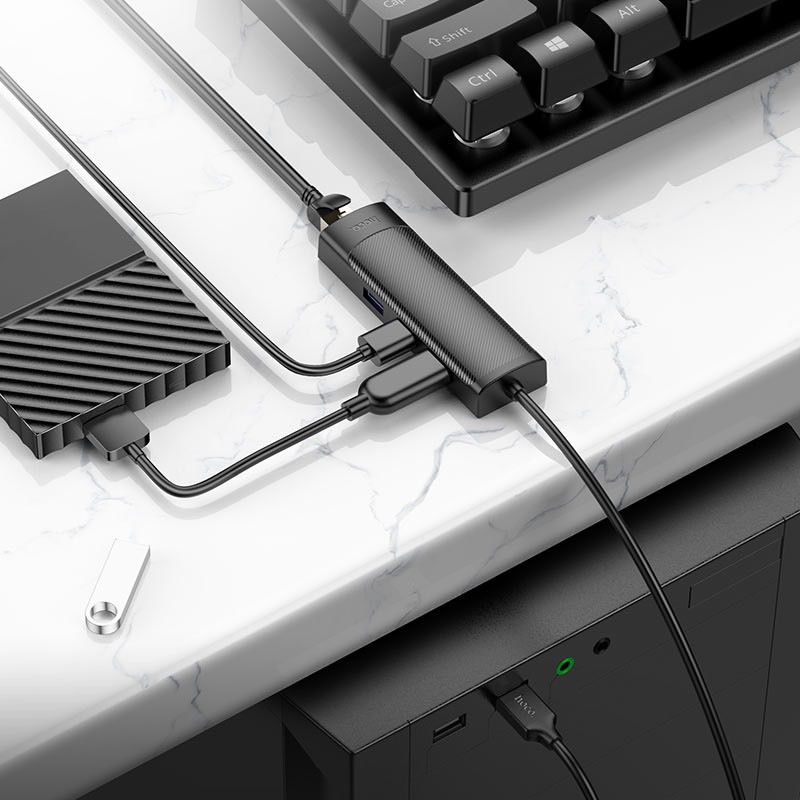 HB42 EASY SAFETY 4-IN-1 GIGABIT ETHERNET ADAPTER (USB TO USB3.0x3+RJ45) (L=0.2-1.2M)