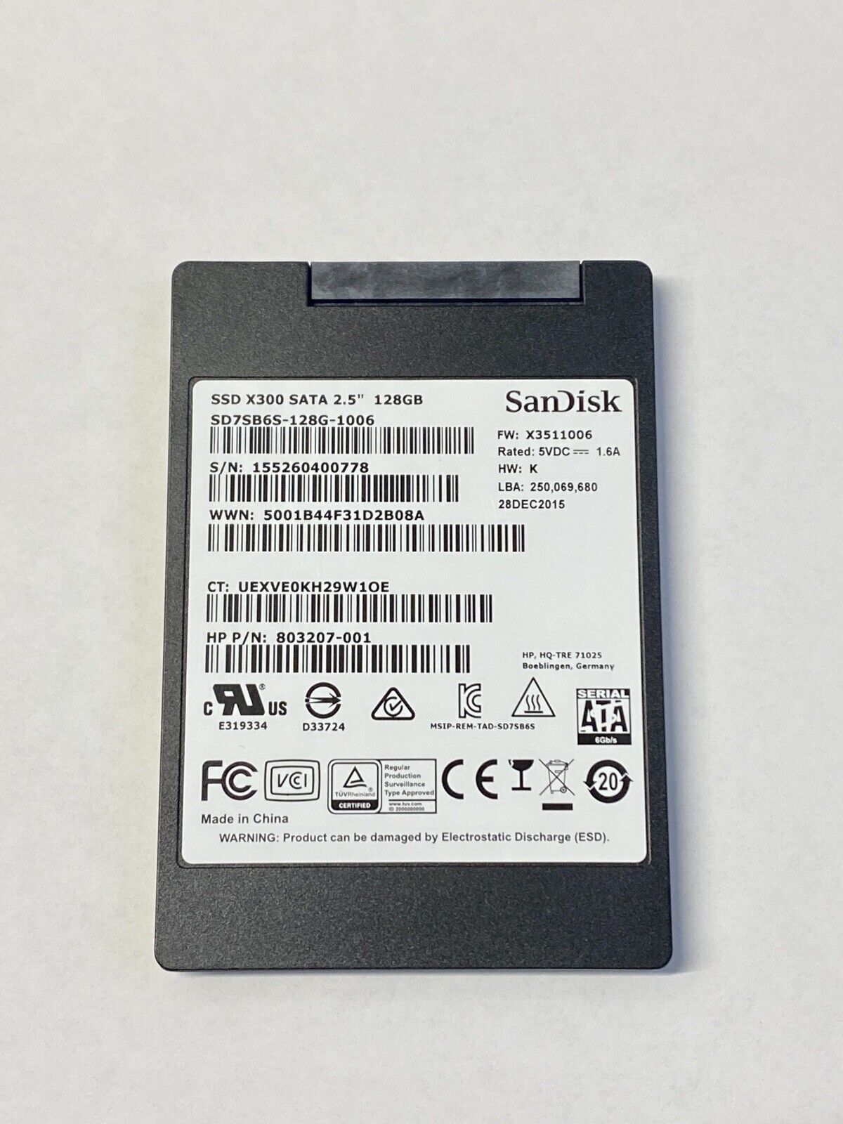 HP / Sandisk X300 SATA 2.5" 128GB SSD | SD7SB6S-128G-1006 | 803207-001 (Used) // สินค้ารับประกัน โดย บริษัท อะไหล่เซิร์ฟเวอร์ จำกัด
