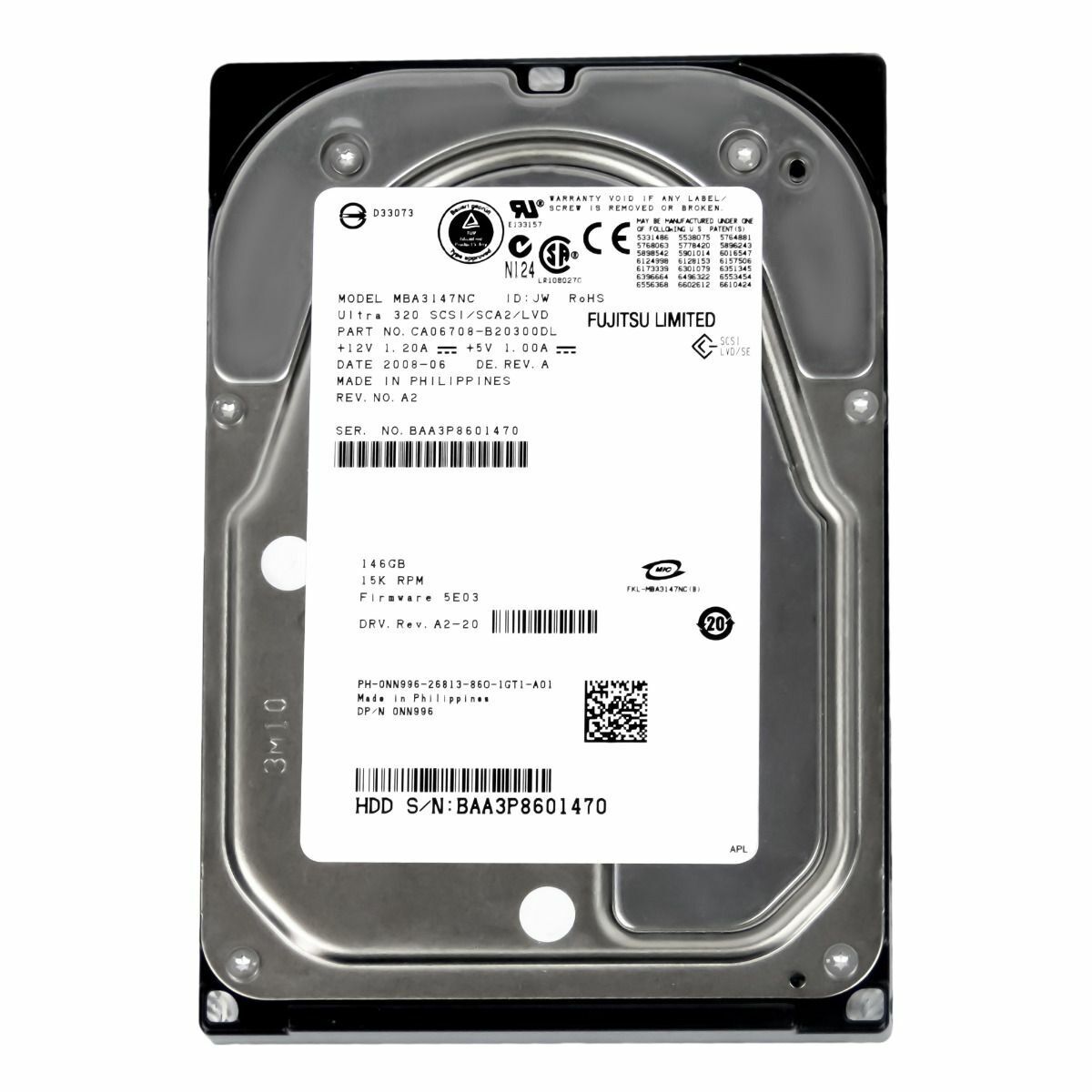 Fujitsu / DELL 147GB 15K RPM 8MB SCSI 80pin 3.5" Hard Drive // MBA3147NC / 0NN996 (Used) // สินค้ารับประกัน โดย บริษัท อะไหล่เซิร์ฟเวอร์ จำกัด