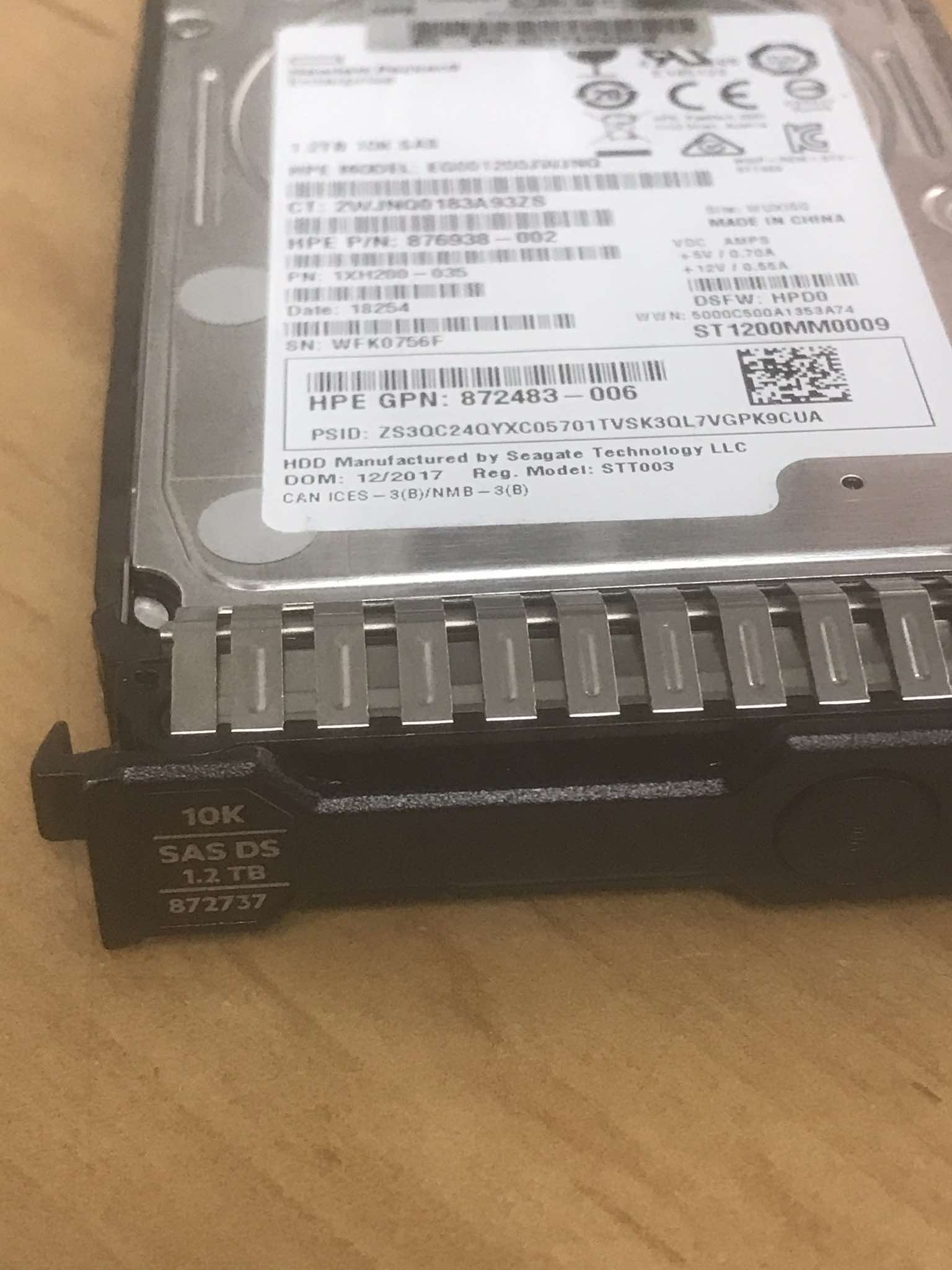 HP 1.2TB 10K 12G SAS SFF SC Hard Drive // HDD 876938-002 / Tray 872737-001 / GPN 872483-006 / EG001200JWJNQ / ST1200MM0009 / 1XH200-035 (Used) // สินค้ารับประกัน โดย บริษัท อะไหล่เซิร์ฟเวอร์ จำกัด
