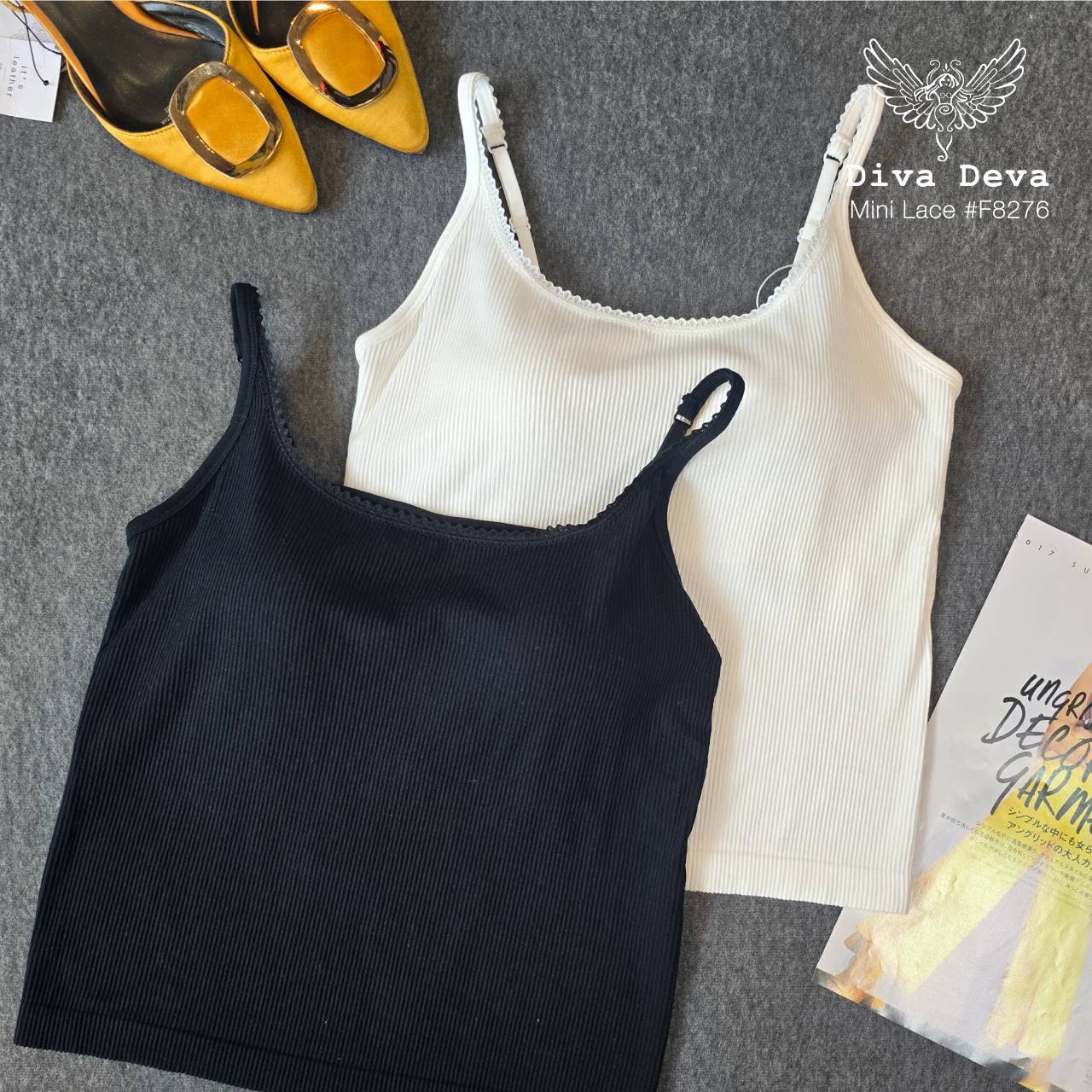 เสื้อสายเดี่ยว mini lace ลูกไม้สายปรับได้ 2สี